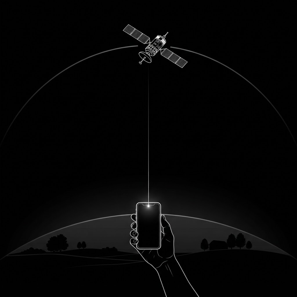 Diagrama de satélite Starlink enviando sinal para um celular